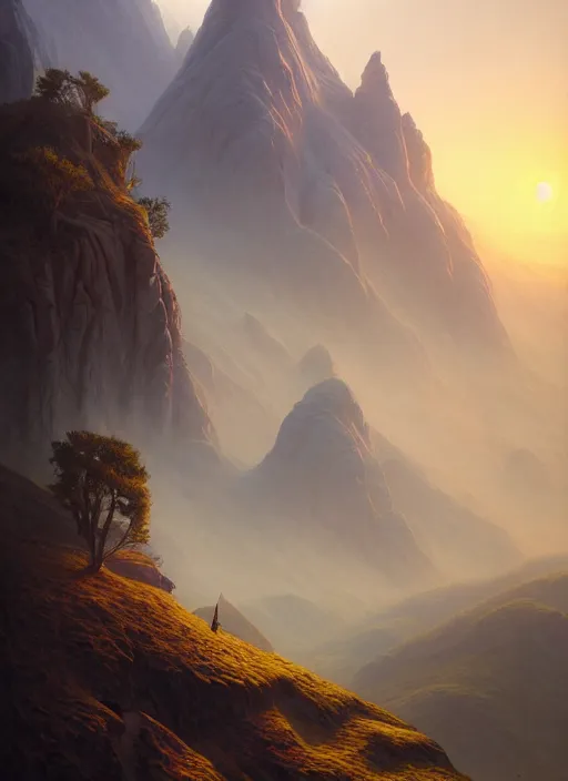 Image similar to spring mornings in the low - poly hills, diffuse lighting, fantasy, intricate, surrealism!!!!, highly detailed, lifelike, photorealistic, digital painting, artstation, illustration, concept art, smooth, sharp focus, by greg rutkowski, chris tulloch mccabe, valentina remenar and asher duran,