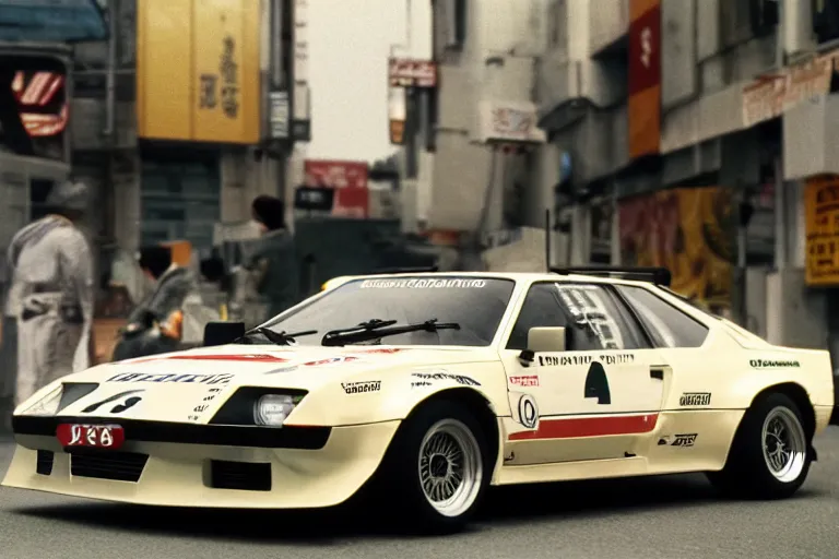 Prompt: single racecar 1 9 7 8 audi quattro, bmw m 1, movie still, vintage footage on tokyo streets, volumetric lighting, f 8 aperture, cinematic eastman 5 3 8 4 film