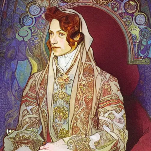 Image similar to charles 4 th royal portrait by alfons mucha