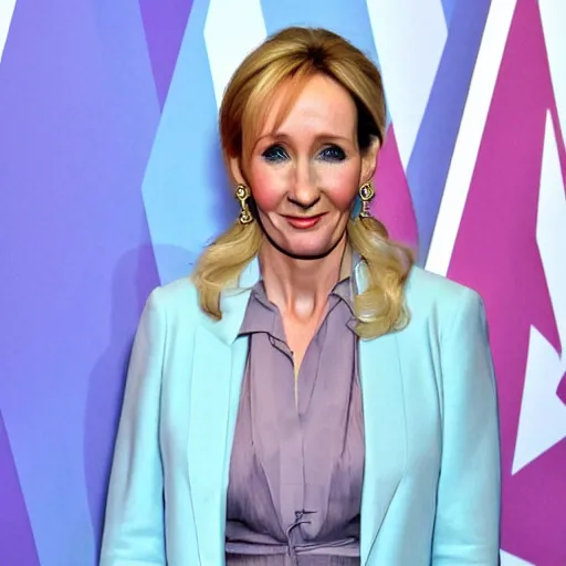 Prompt: JK rowling holding a trans flag