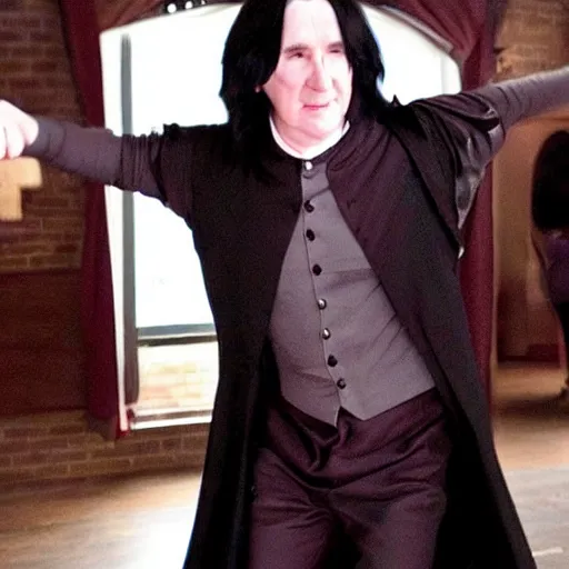 Prompt: Severus Snape dances in a disco bar, realistic, full body, very detailed, super realistic