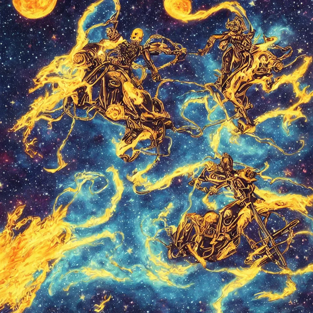 Image similar to cosmic ghost rider, riding across the stars