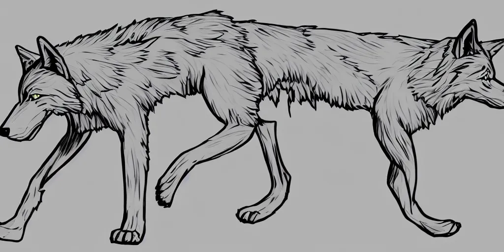 Image similar to digital art of a full-body outline of a running wolf, simple, no color, high quality, HD, 8K,