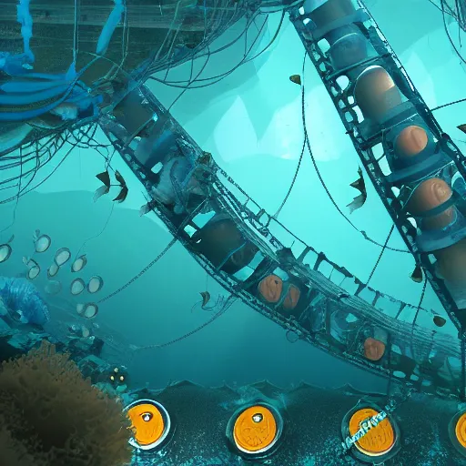 Prompt: an underwater deep-sea factory