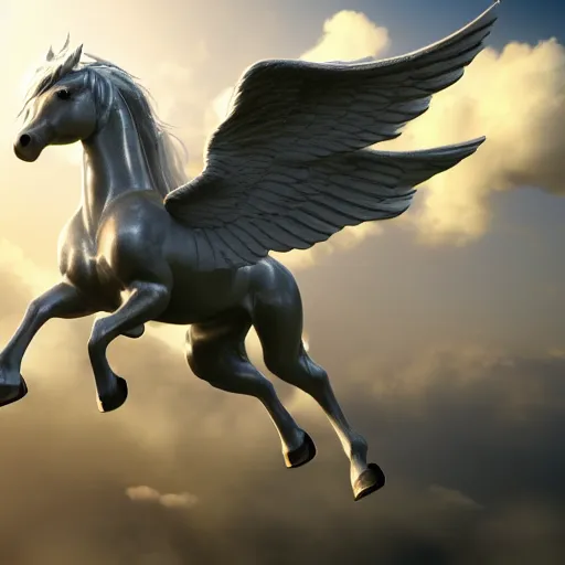Prompt: pegasus over the clouds highly detailed, photorealistic portrait, bright studio setting, studio lighting, crisp quality and light reflections, unreal engine 5 quality render