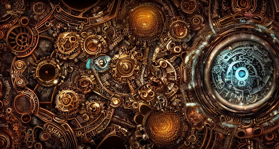 Prompt: Close up of intricate Retrowave Steampunk mandelbulb fractal, made of clockwork and gem tones and filigree platinum, ultra detailed, fractal art, cgsociety, bokeh, bokeh, bokeh, bokeh