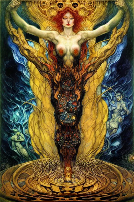 Image similar to Divine Chaos Engine by Karol Bak, Jean Delville, William Blake, Gustav Klimt, and Vincent Van Gogh, symbolist, visionary