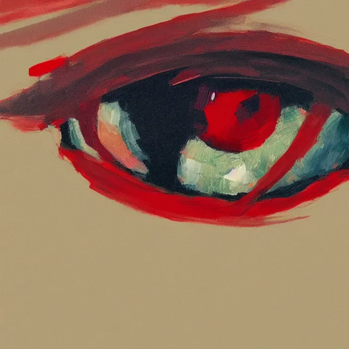 Prompt: a very detailed closeup painting of an eyeball with red veins, very small brushstrokes, in the style of edward hopper and enrico tammekand on artstation and awele benedict on artstation, 4 k,