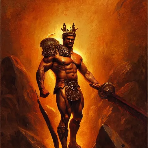 Prompt: handsome portrait of a spartan king bodybuilder posing, radiant light, caustics, heroic fire, by gaston bussiere, bayard wu, greg rutkowski, giger, maxim verehin
