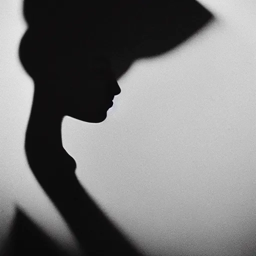Image similar to “Portrait of a femme fatale. Shadow and light. Abstract. Surrealist. Black and white. Side lighting. Photography by Irving Penn”