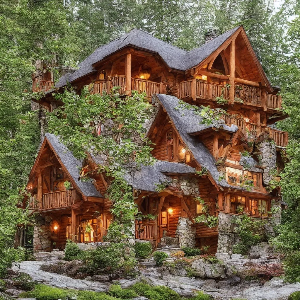 Image similar to a fairytale-style cabin or cottage