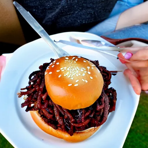 Image similar to hamburger made with earthworms that fall into the plate