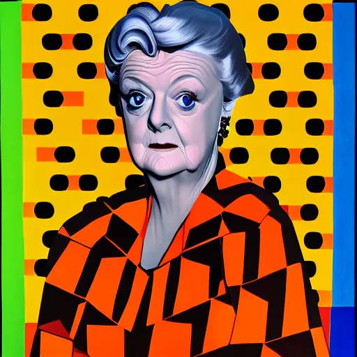 Image similar to very detailed portrait of dame angela lansbury, painted by victor vasarely