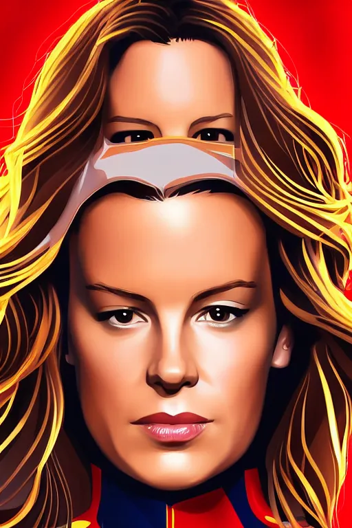 Image similar to Kate Beckinsale as Captain Marvel high quality digital painting in the style of James Jean