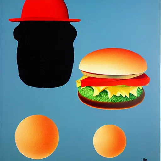 Prompt: hamburger, rene magritte