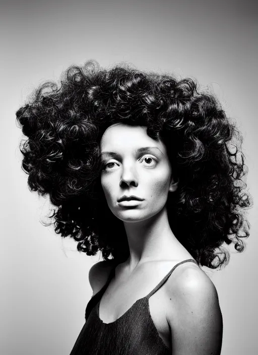 Image similar to a portrait of a woman by justin ridler, big curly hair