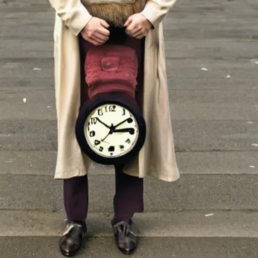 Image similar to photo of a human-clock hybrid