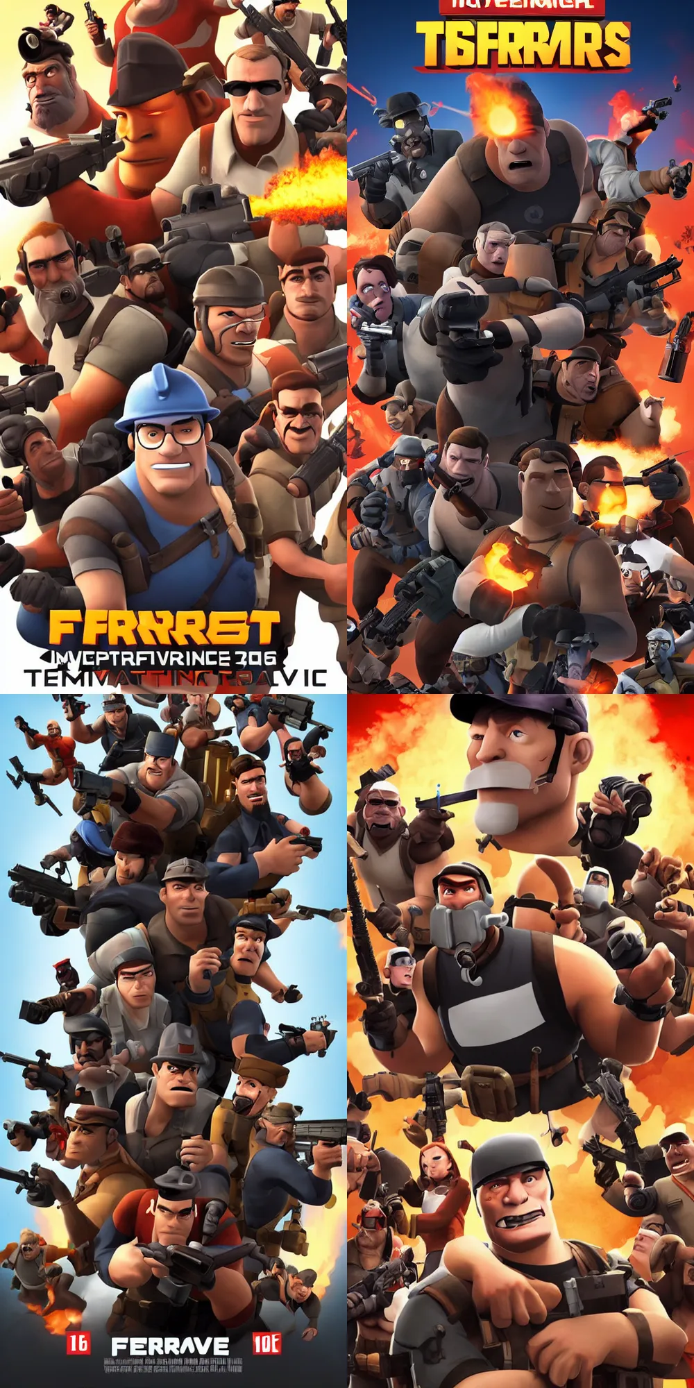 Prompt: 2016 feature film poster of Team Fortress 2 cinematic universe