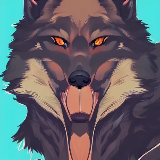 Image similar to portrait of a wolf wolfman layer, clean cel shaded vector art. shutterstock. behance hd by lois van baarle, artgerm, helen huang, by makoto shinkai and ilya kuvshinov, rossdraws, illustration,