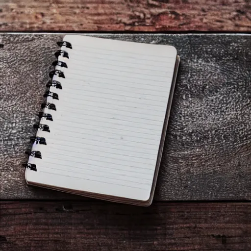 Image similar to highly detailed close up photo of an old worn notebook on wooden table, old table, feather pen, light coming out of near window, moody lighting, dust in air