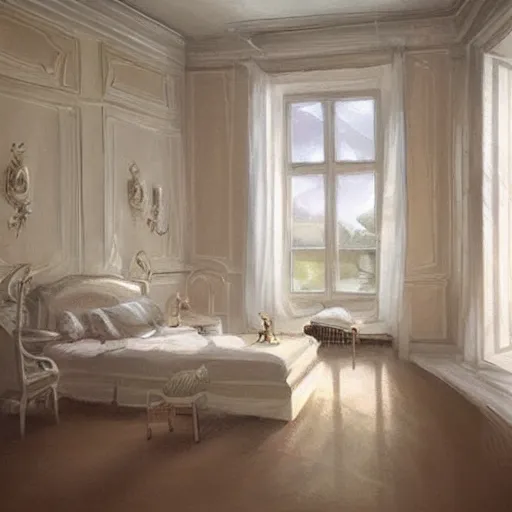 Prompt: cream - colored room, vanilla - colored lighting, marble room, marble slabs, window to night time, night time, warm lighting inside, art by artgerm n - 9