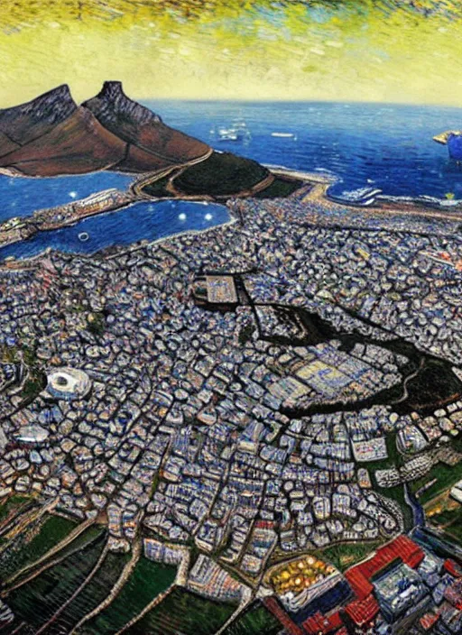 Image similar to hyper realistic cape town city,. painted by vincent van gogh and chiara bautista and norman rockwell and greg rutkowski weta studio, and lucasfilm