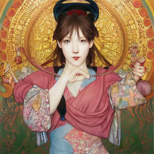 Prompt: Masterpiece portrait of Sakura Kinomot from Card Captro Sakura drawn by Donato Giancola and Tom Bagshaw, face by Artgerm and Edmund Leighton, Alphonse Mucha, background by James Jean and Gustav Klimt, 4k, posthuman, robotic body, porcelain skin, komorebi, french nouveau, trending on pixiv, octane render, hyperrealistic