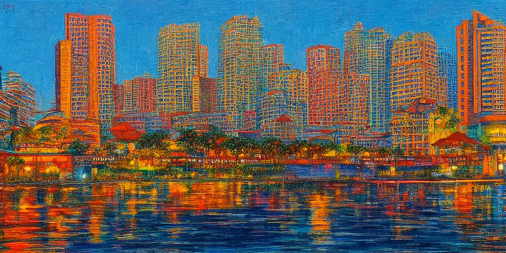 Image similar to colombo sri lanka cityscape, ocean, art by vladimir tretchikoff