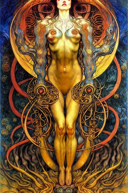 Image similar to Divine Chaos Engine by Karol Bak, Jean Delville, William Blake, Gustav Klimt, and Vincent Van Gogh, symbolist, visionary