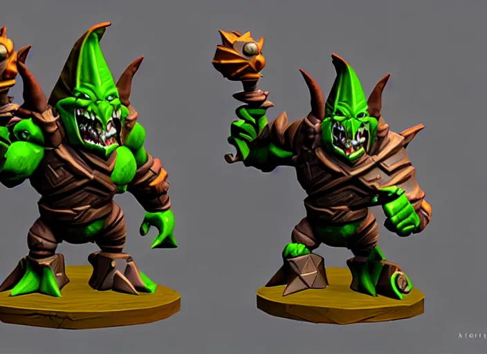 Prompt: armored goblin troll, stylized stl fantasy miniature, 3 d render, activision blizzard style, hearthstone style