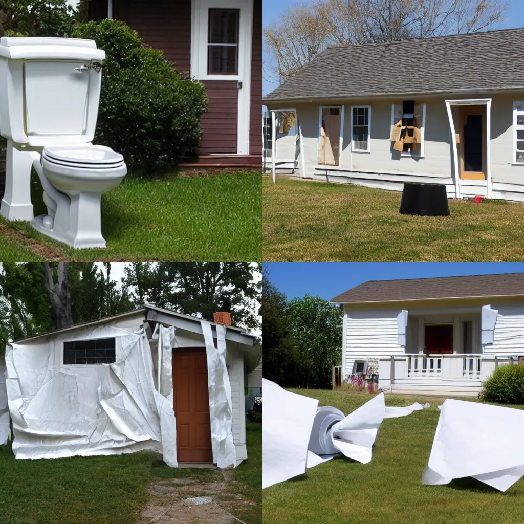 Prompt: toilet papered house