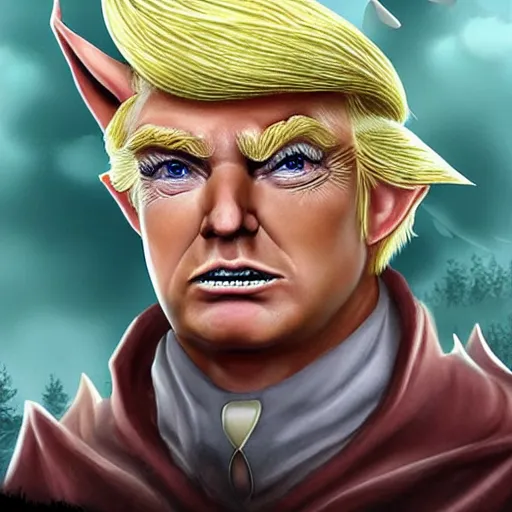 Prompt: a fantasy elf that looks like donald trump, fan art