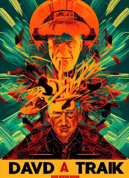 Prompt: a movie poster with david lynch, kilian eng, dan mumford, drew struzan, detailed