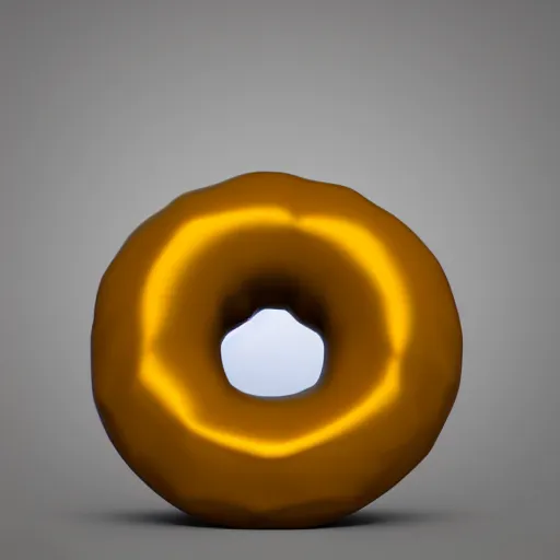 Prompt: low poly 3d render of a golden donut, white room, soft lighting