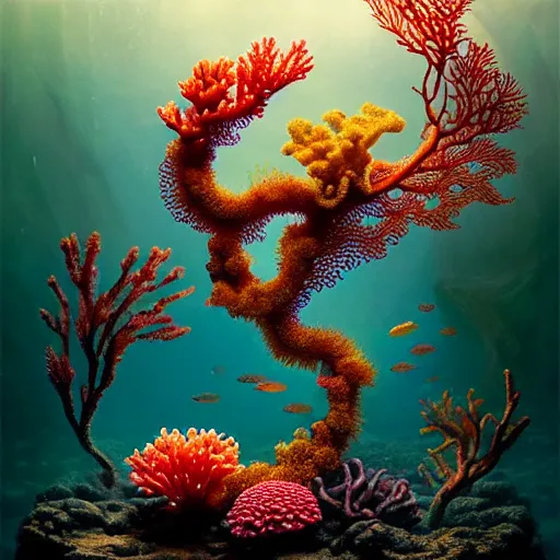 Prompt: unique non-conventional beauty, ornamental fish and corals and seaweed, surreal, intricate, etheric, floating, sensual, dramatic lighting, emotionally evoking symbolic metaphor, painterly, insanely detailed, lifelike, digital painting, artstation, concept art, smooth, sharp focus, illustration, art by John Collier and Krenz Cushart and Artem Demura and Alphonse Mucha and Albert Aublet