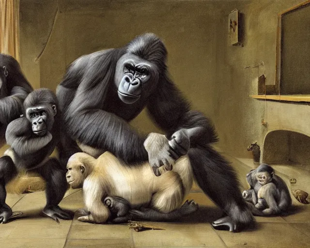 Image similar to gorilla family by pieter claesz