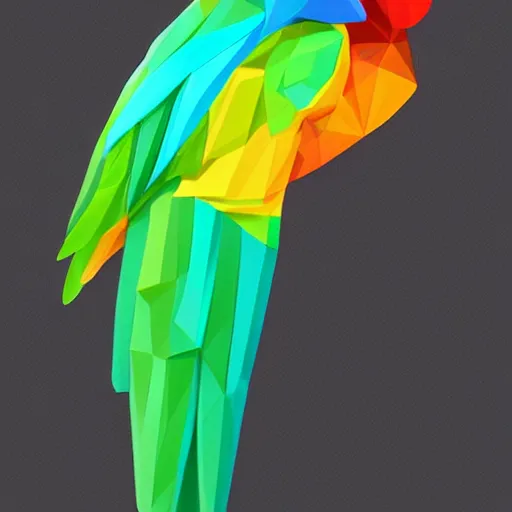 Prompt: 2 dimensional, vector, low poly, rainbow parrot icon, black background, cgsociety