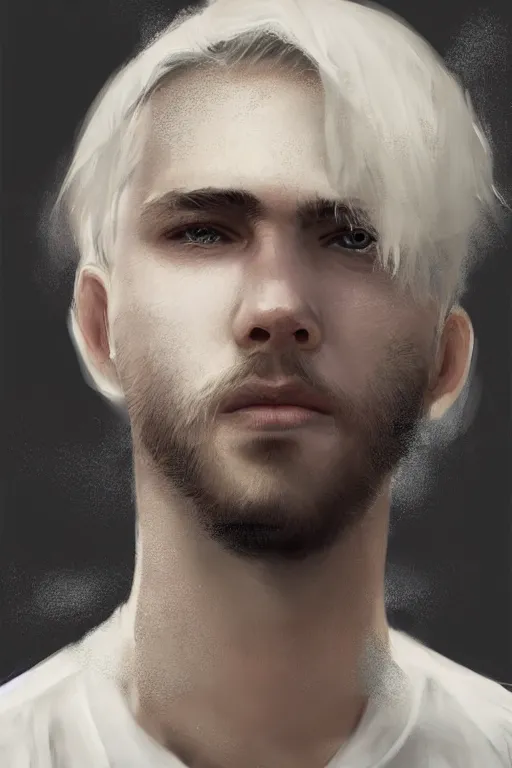 Image similar to blonde wild hair man with a little beard, one black eye - patch, plain white shirt, close - up portrait, powerfull, intricate, elegant, volumetric lighting, scenery, digital painting, highly detailed, artstation, sharp focus, illustration, concept art, ruan jia, steve mccurry