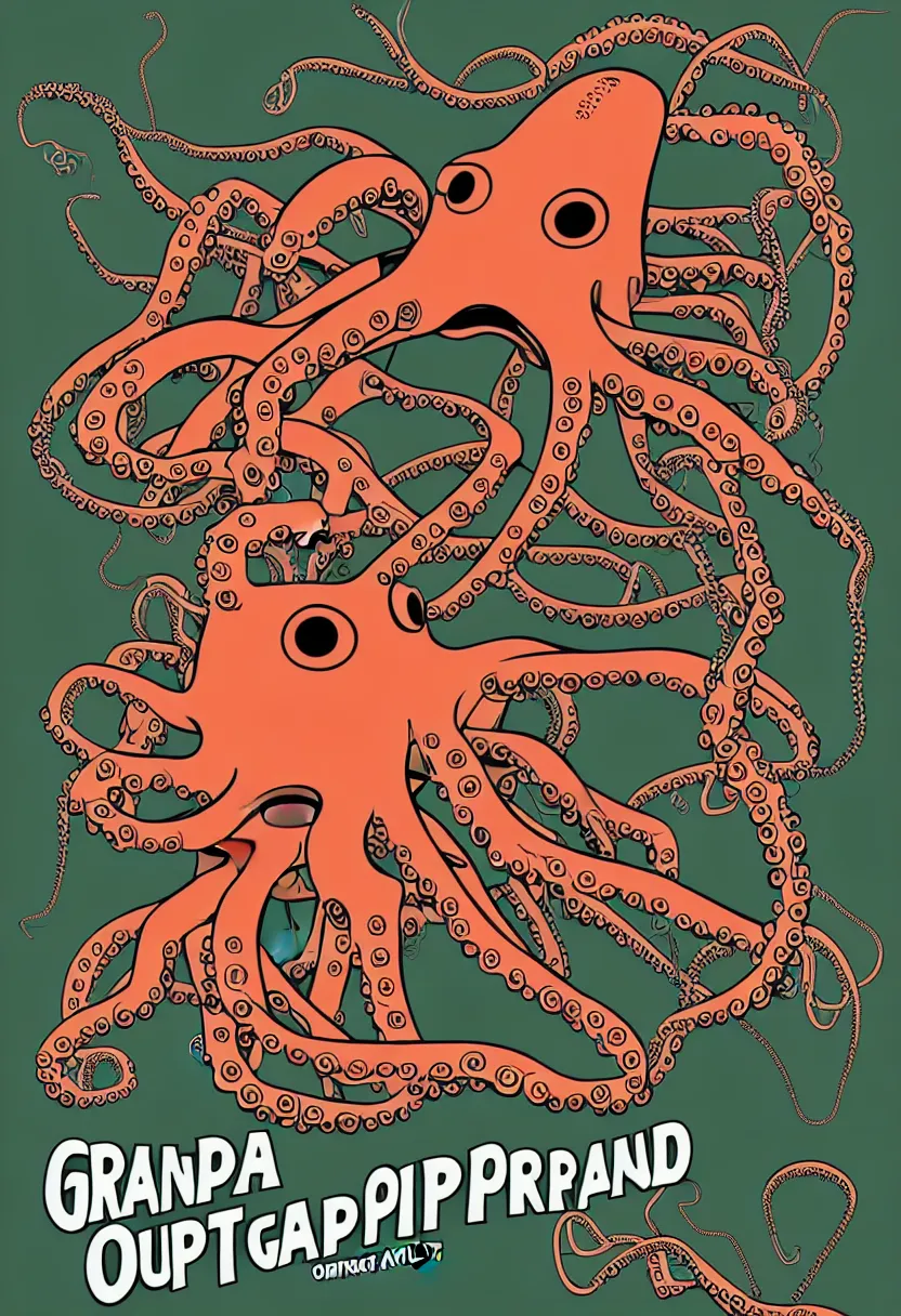 Prompt: concert poster for 'Grandpa Finger', dying robot octopus, vector art, 8k, highly detailed illustration