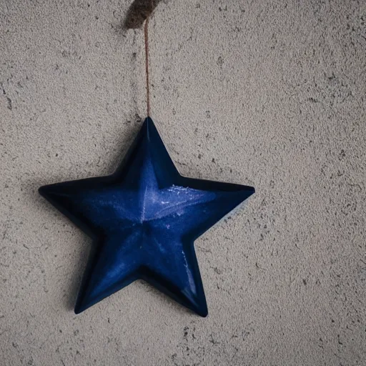 Image similar to dark blue glowing ceramic star shape, photograph