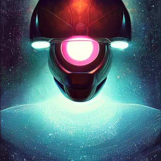 Prompt: portrait of a cosmic entity, abstract, glowing eyes and helmet, smooth body and sci fi suit made out of stars and galaxy and star dust and nebula, intricate, headshot, highly detailed, digital painting, artstation, concept art, sharp focus, cinematic lighting, illustration, art by artgerm and greg rutkowski, alphonse mucha, cgsociety