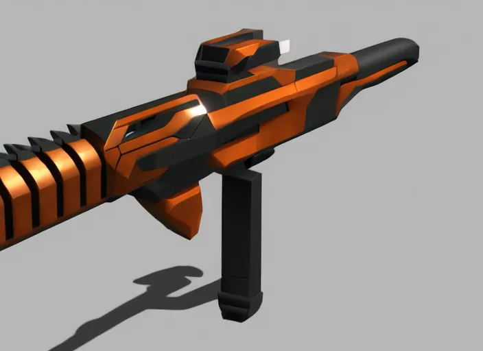 Image similar to low poly needler gun from halo 2. 3 d blender render. winner.