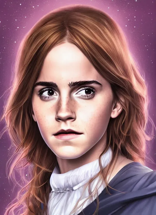 Prompt: portrait of emma watson as hermione granger. beautiful. happy. art by shinji aramaki. extremely detailed. 4 k.