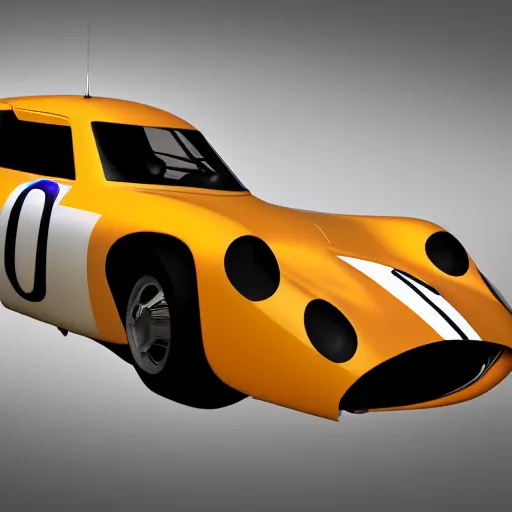 Image similar to 3D render of highely detailed 1960s racecar, dramatic lighting,