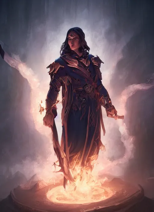 Prompt: A fantasy comic book style portrait painting of a aasimar as a Sorcerer in a atmospheric dark fortress, unreal 5, DAZ, hyperrealistic, octane render, RPG portrait, ambient light, dynamic lighting