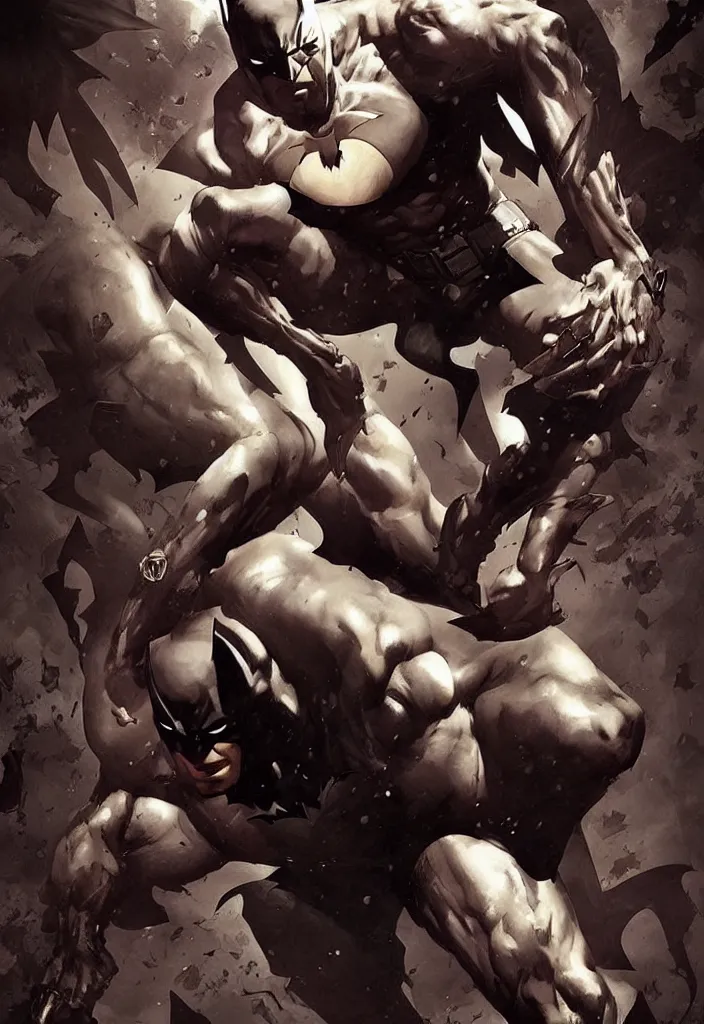 Image similar to beautiful young adult muscular slim batman character design by stanley lau, lee bermejo, alex ross, richard corben, greg rutkowski, peter mohrbacher, vivid color scheme