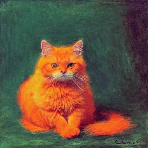 Image similar to “ fluffy orange cat, 4 k, by claude monet ”