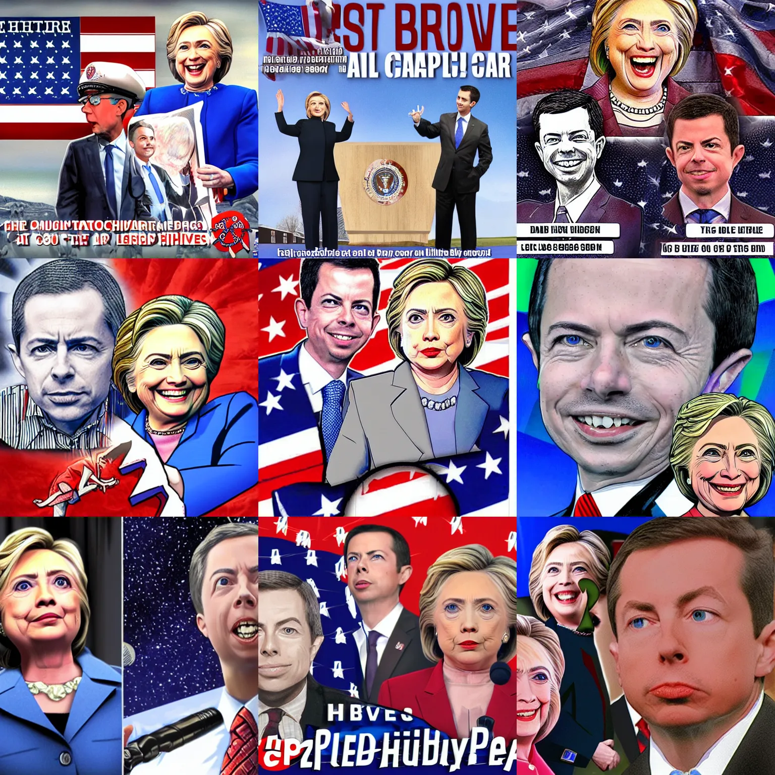 Prompt: David Dees Conspiracy Image featuring Hillary Clinton and Pete Buttigieg