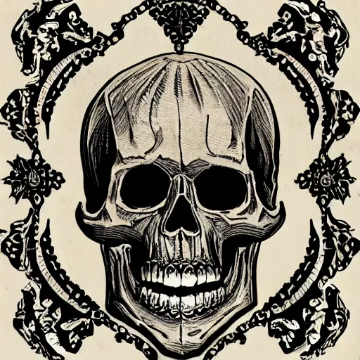 Image similar to black skull engraved with gothic ornaments