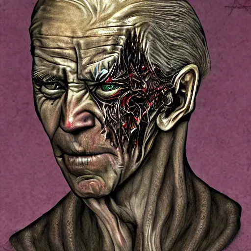 Image similar to biden became bloody ugly lovecraftian degenerate abomination, photo - realistic, color image, 2 k, highly detailed, bodyhorror, occult art, by giger